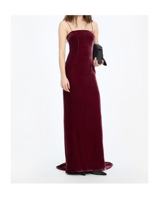 ROTATE BIRGER CHRISTENSEN Red Silk Velvet Strap Dress