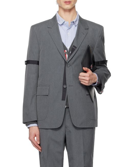 Thom Browne Gray Notched-Lapels Single-Breasted Blazer for men