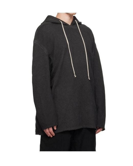 Rick Owens Black Drawstring Raw-Cut Hoodie for men