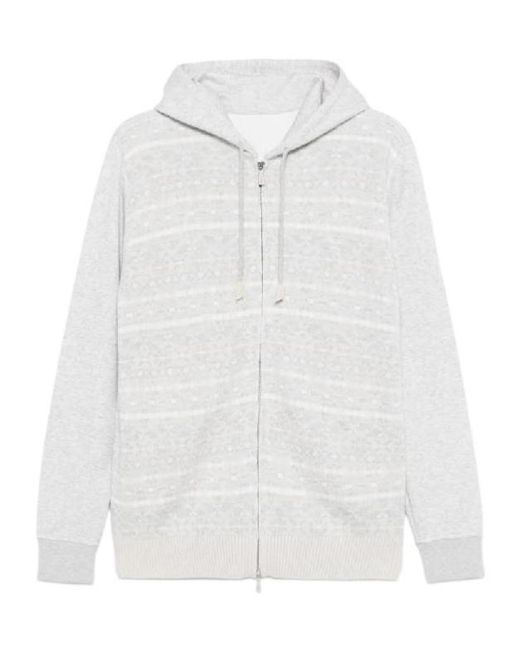 Eleventy White Patterned Wool Hoodie for men