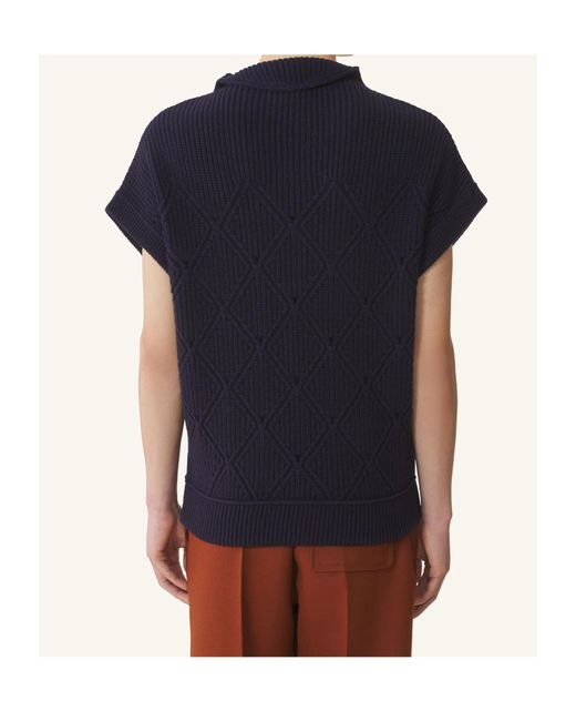 Lanvin Blue High-Neck Diamond-Pattern Sweater for men