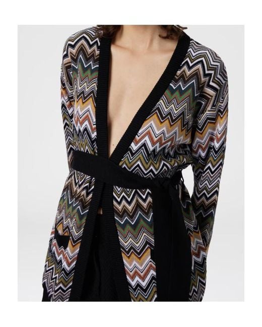 Missoni Black Chevron-Pattern Belted Cardigan