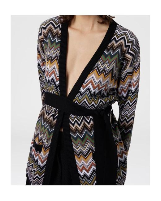 Missoni Black Chevron-Pattern Belted Cardigan