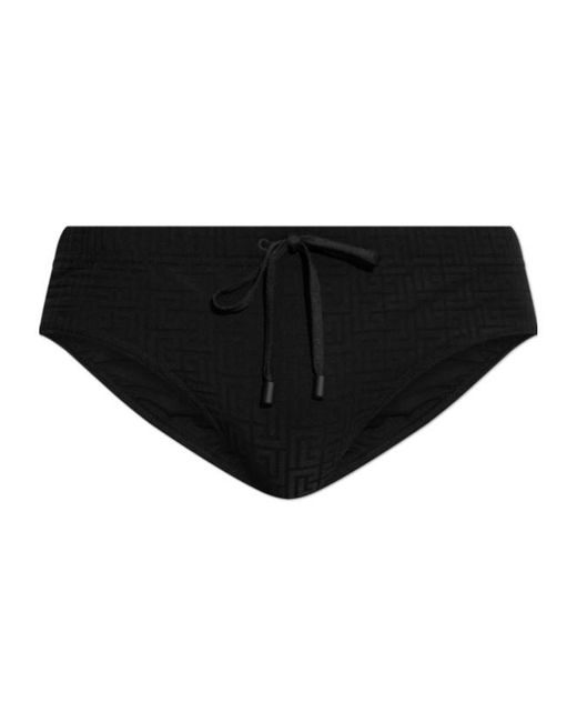 Balmain Black Logo Monogram Swim Briefs for men