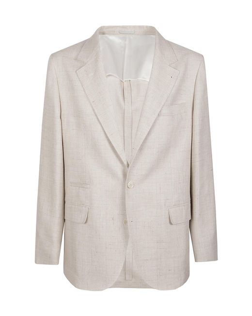 Brunello Cucinelli White Buttoned Flap-Pocket Blazer for men