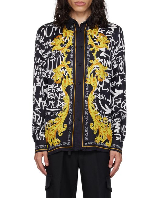 Versace Jeans Black Couture All-Over Printed Straight Hem Shirt for men