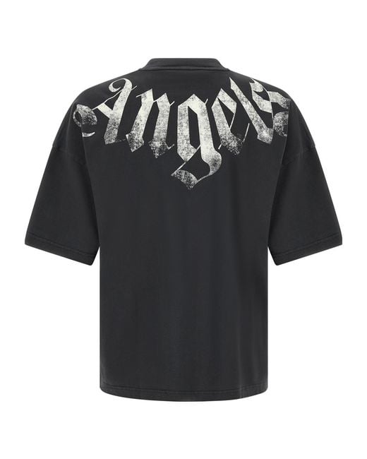 Palm Angels Black Craquelé Gothic Print T-Shirt for men