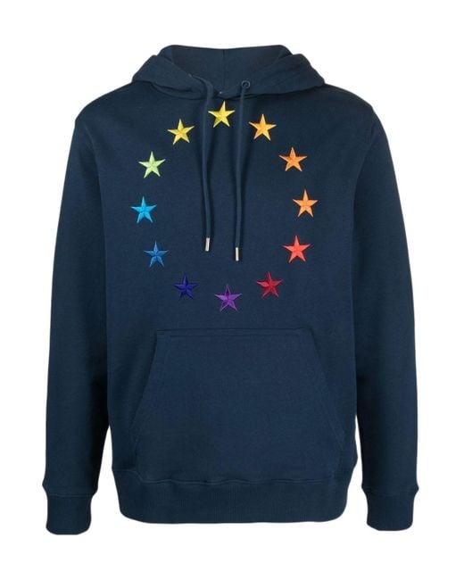 Etudes Studio Blue Circular-Embroidered Cotton Hoodie for men