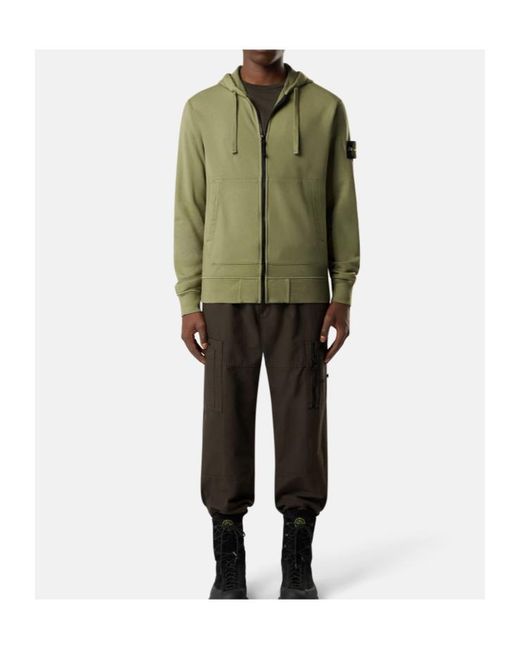 Stone Island Green Regular-Fit Zip-Up Hooded Sweatshirt With Pockets for men