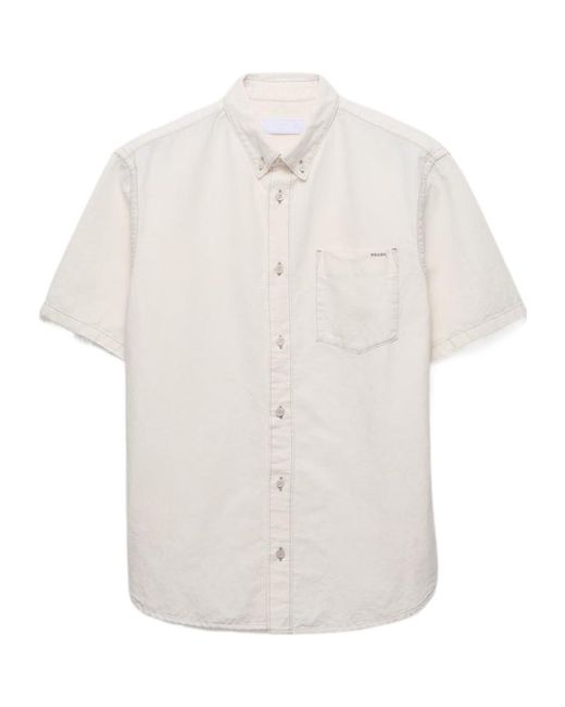 Prada White Short-Sleeved Chambray Shirt for men