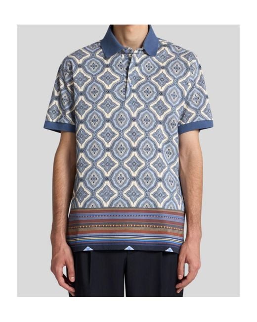 Etro Blue Geometric Patterned Regular Fit Polo Shirt for men