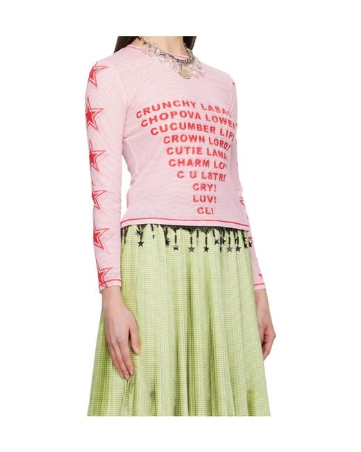 Chopova Lowena Pink Mesh Crew Neck Top