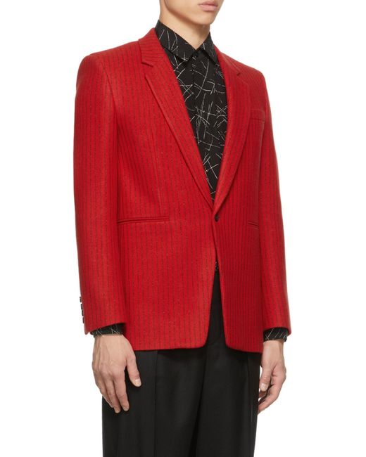Saint Laurent Red Pinstripe-Pattern Single-Breasted Blazer for men