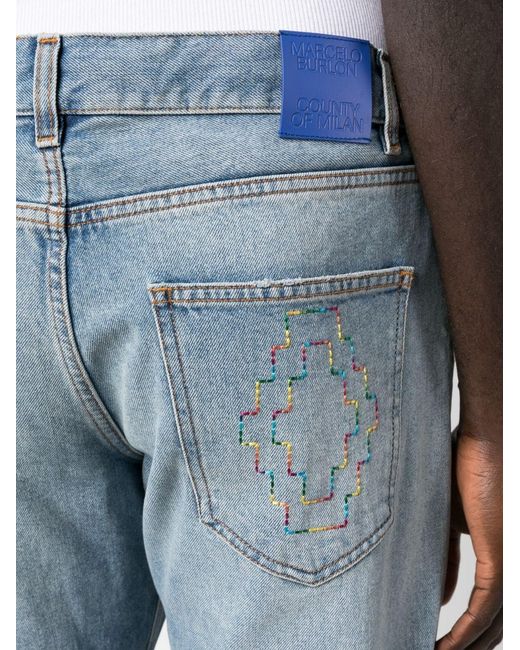 Marcelo Burlon Blue County Of Milan Logo Embroidered Jeans for men