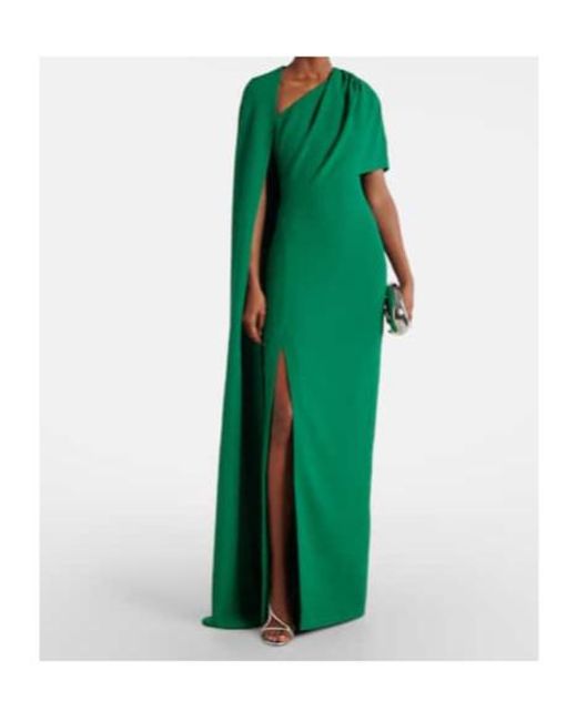 Safiyaa Green Caped Asymmetric Crêpe Gown