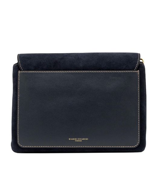 Gianni Chiarini Blue Logo Stamp Foldover Top Shoulder Bag