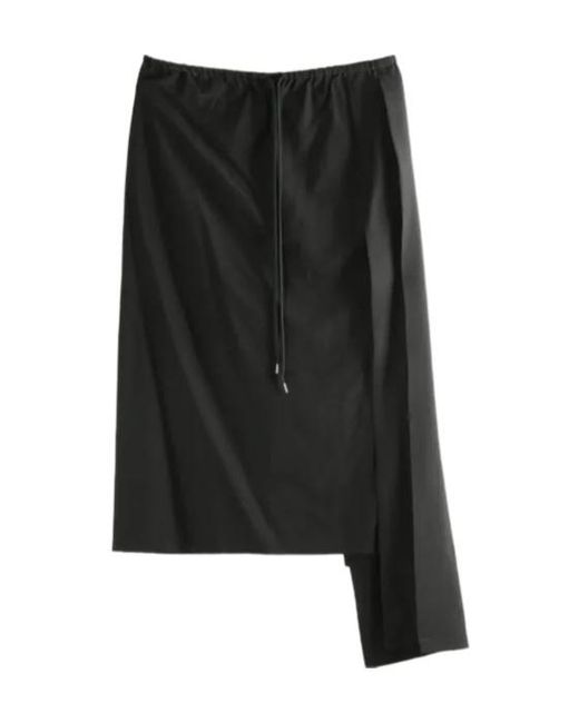 Yohji Yamamoto Black Asymmetric Drawstring Skirt