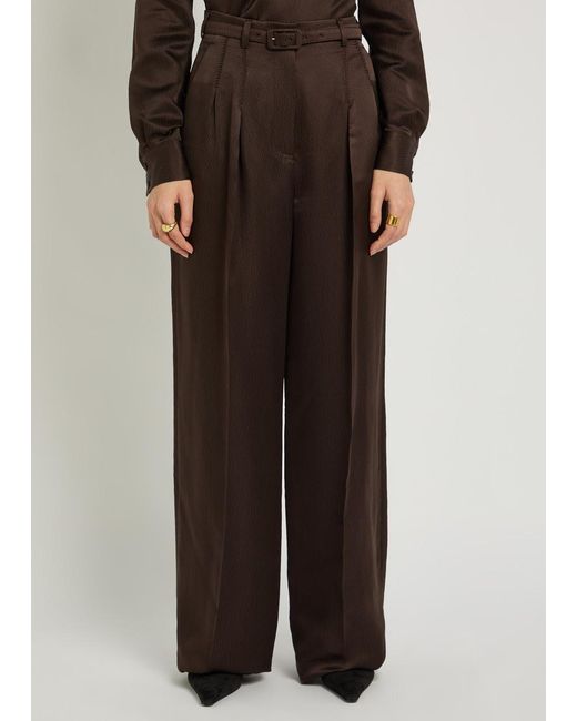 Gabriela Hearst Brown Vargas Belted Silk Trousers