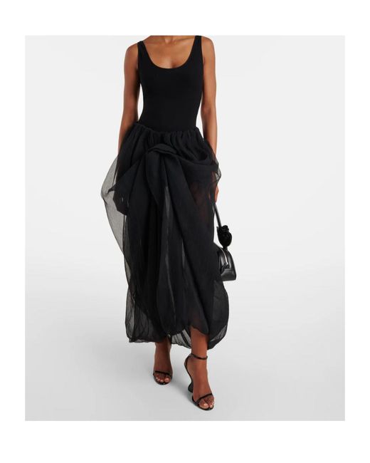 Magda Butrym Black Ruffled Silk Tulle Maxi Skirt