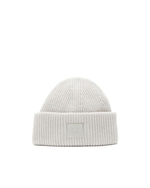 Acne White Ribbed Face-Patch Beanie Hat