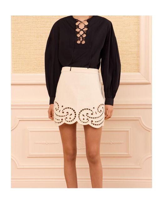 Ulla Johnson Natural The Cadiz Eyelet Denim Skirt
