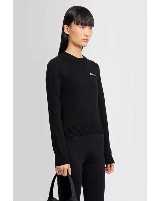 Palm Angels Black Logo Embroidered Knitted Jumper