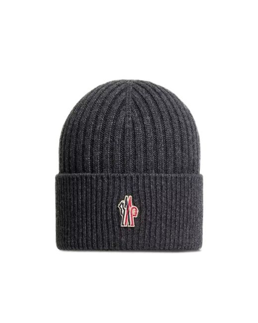 Moncler Gray Grenoble Logo Patch Knitted Beanie for men