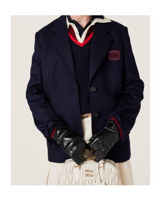 Miu Miu Blue Single-Breasted Velour Jacket