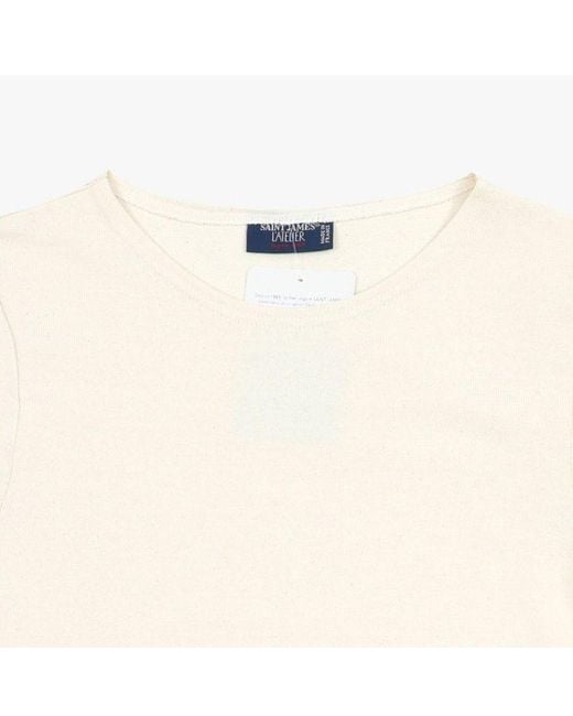 Saint James White Crew Neck Long-Sleeved T-Shirt for men
