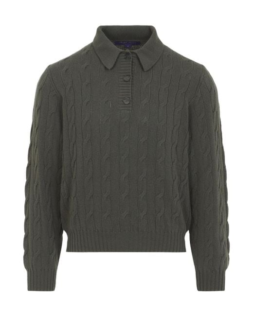 Ralph Lauren Gray Cable-Knit Polo Knitted Sweater