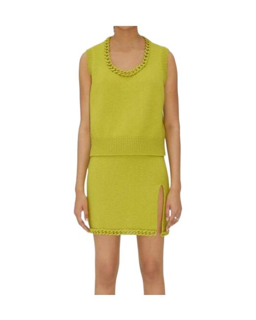 Bottega Veneta Yellow Crochet Chain Detailed Ribbed Vest