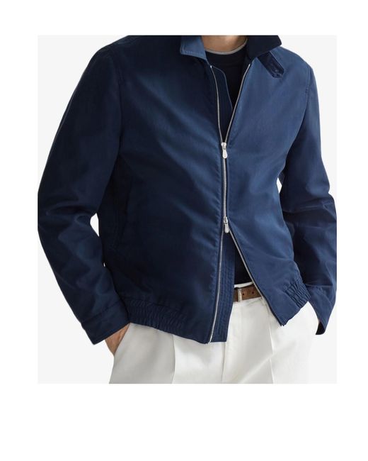 Brunello Cucinelli Blue Water-Resistant Microfiber Outerwear Jacket for men