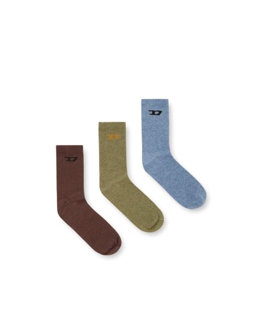 DIESEL White Three-Pack Ribbed Socks With D Logo for men