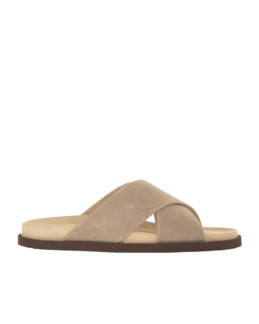 Brunello Cucinelli Brown Crossover Strap Slip-On Sandals for men