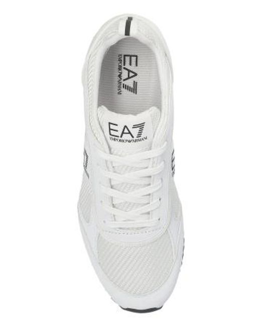 EA7 White Logo Printed Low-Top Sneakers
