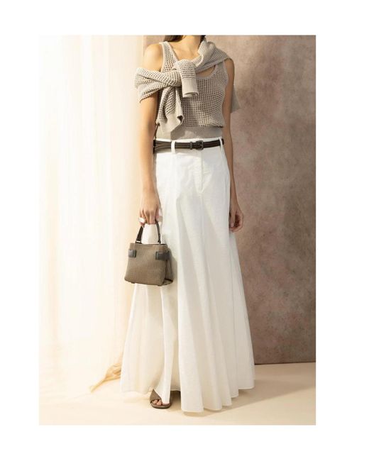 Brunello Cucinelli White Poplin Flared Skirt