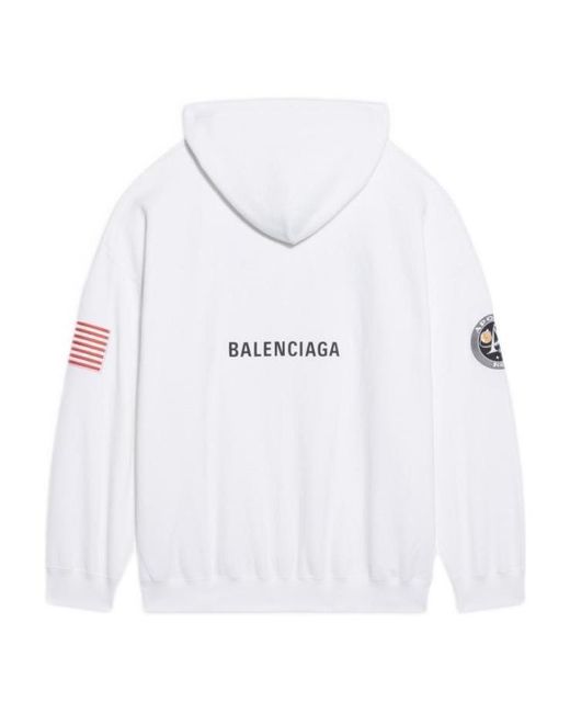 Balenciaga White Patch-Detail Logo-Print Hoodie for men