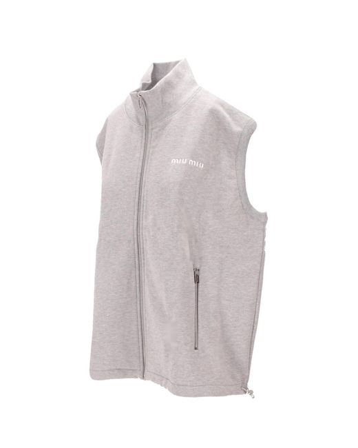 Miu Miu Gray Zip-Up Drawstring Gilet