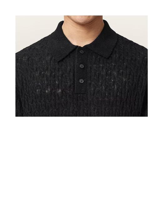 AllSaints Black Short-Sleeved Polo Shirt for men