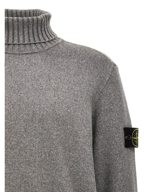 Stone Island Gray Compass Patch Turtleneck Jumper for men