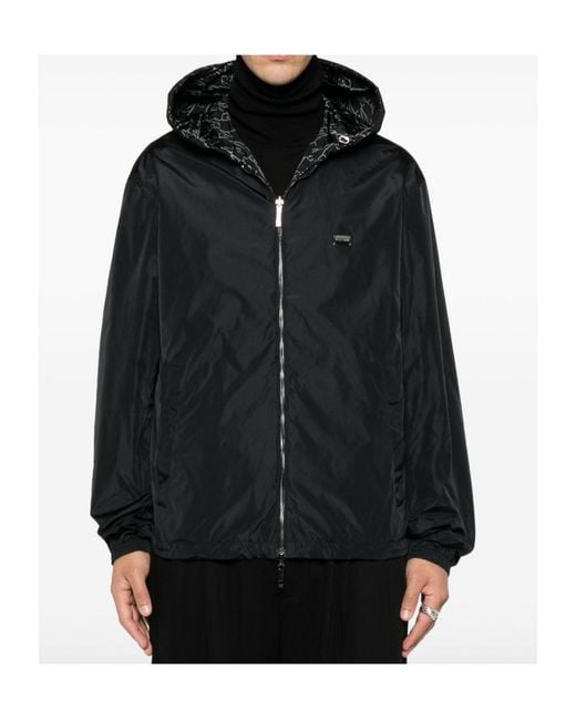 Emporio Armani Black Monogram-Print Reversible Jacket for men