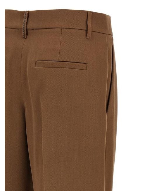 Brunello Cucinelli Brown Pleated Wide Leg Pants