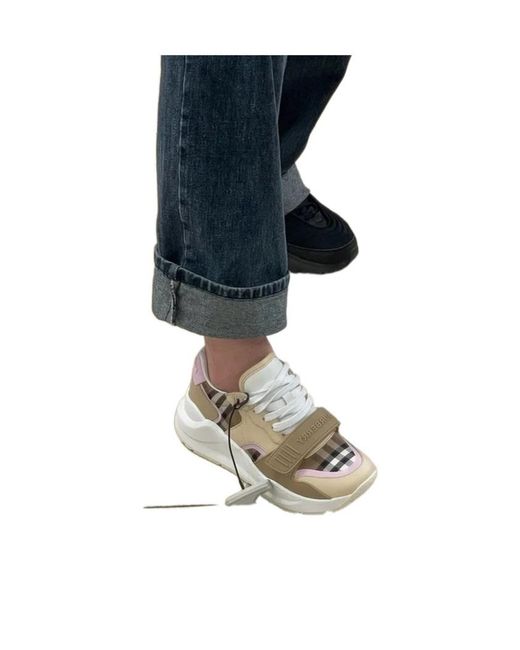 Burberry Gray Color-Blocked Plaid Sneakers