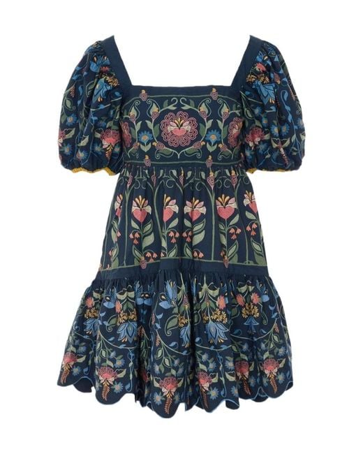 Farm Rio Blue Garden Embroidered Mini Dress