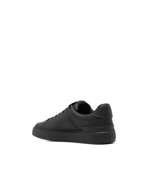 Balmain Black Logo-Embossed Leather Sneakers for men