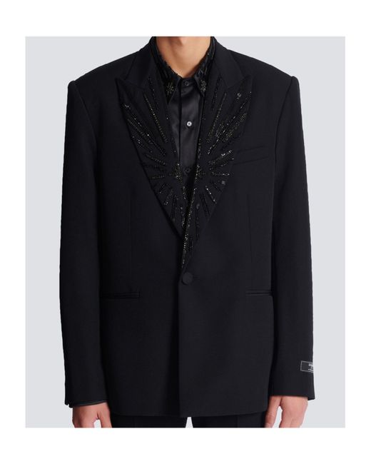 Balmain Black Crystal-Embellished Single-Breasted Blazer for men