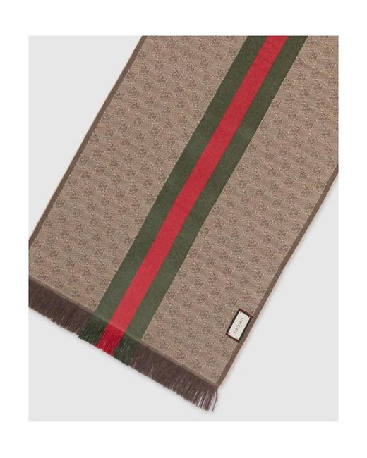 Gucci Brown Gg Jacquard Knit Scarf With Web And Fringe for men