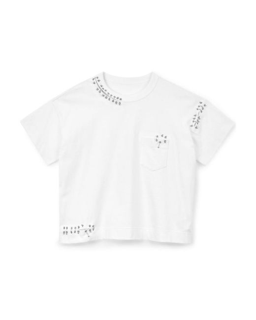 Sacai White Piercing Crew-Neck Cotton T-Shirt