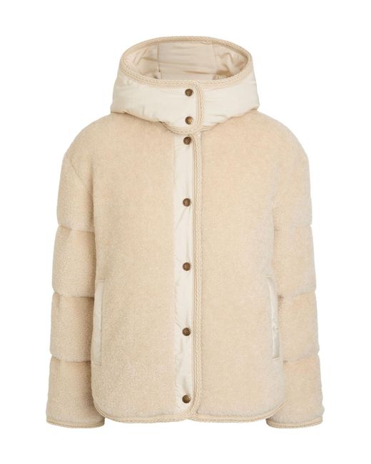 Moncler Natural Ciboulette Braided-Trim Padded Fleece Parka Coat