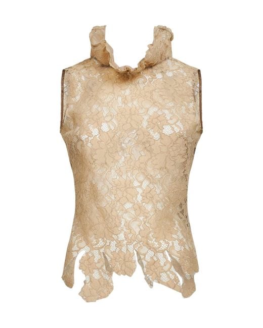 GIUSEPPE DI MORABITO Natural Ruffled Lace Sleeveless Top